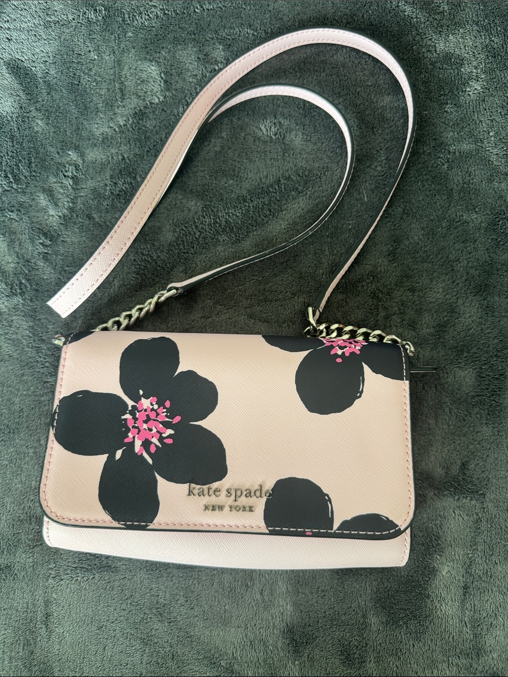 kate spade Pink Floral Crossbody with Gold Chain Strap